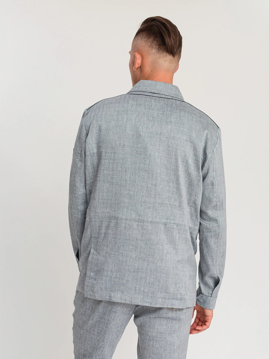 Жакет-рубашка свободного кроя из смеси льна и шерсти